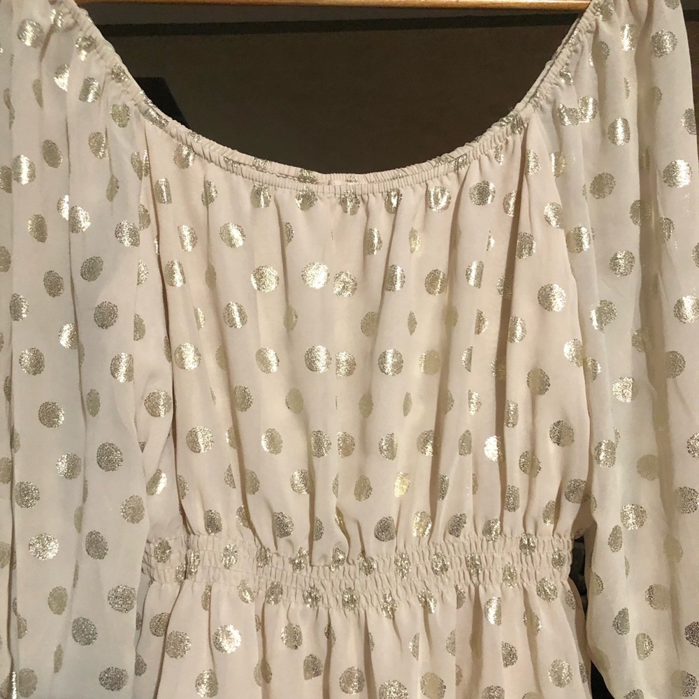 mi ami Francesca’s boutique golden polka dot goddess blouse Boho Bohemian 💛✨🤩